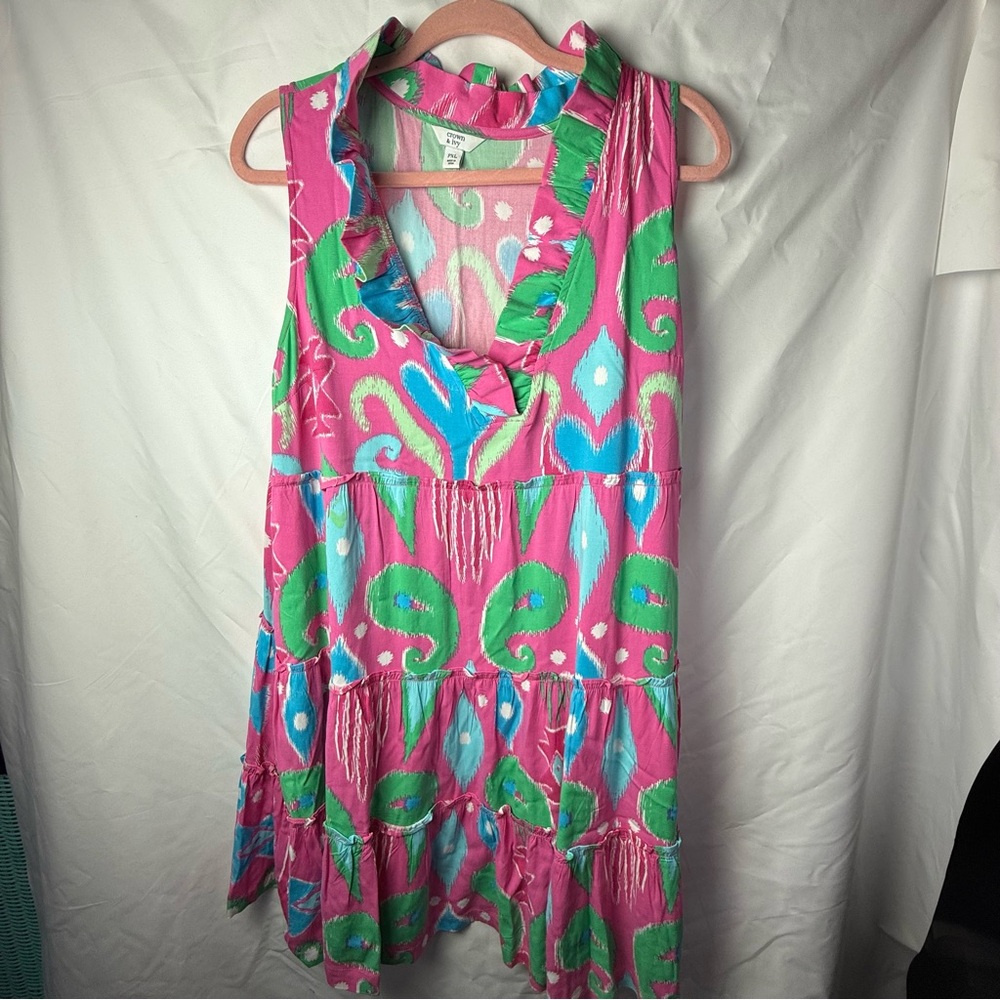 Crown & ivy petite dress Vibrant Pink and Green Sleeveless Dress